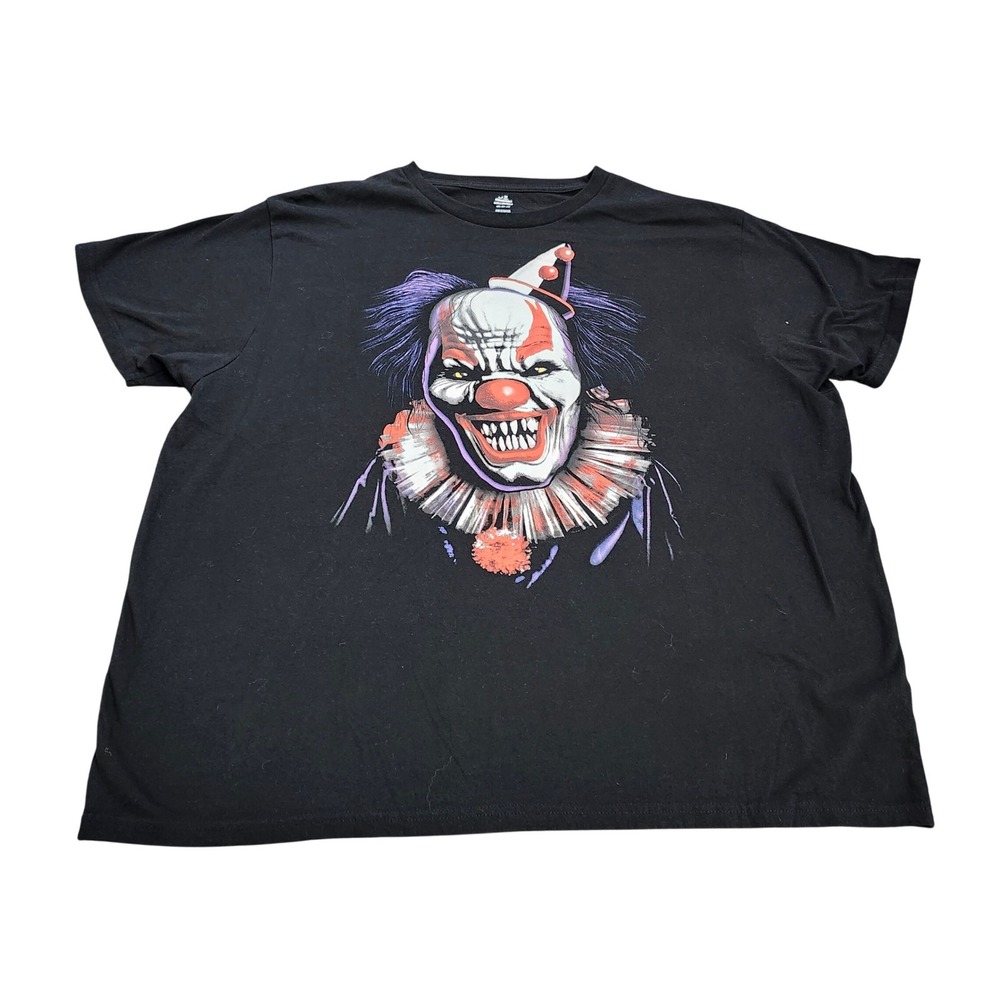 Celebrate Halloween Mens 2XL Black Evil Clown Graphic T-Shirt Horror Scary Tee